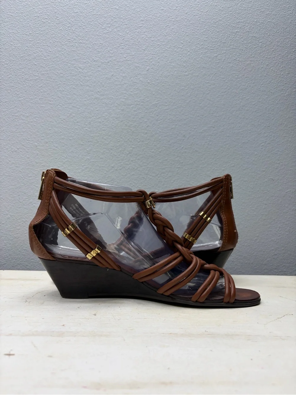 Tory Burch Brown Leather Constance Braided Wedge Sandals Size 8.5